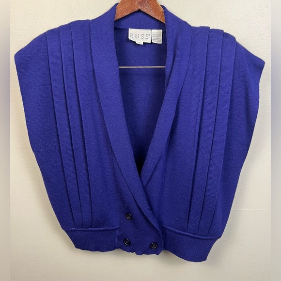 Vintage Russ Indigo/Purple Sweater Vest – 1980s Double-Breasted – Size L - Picture 2 of 12